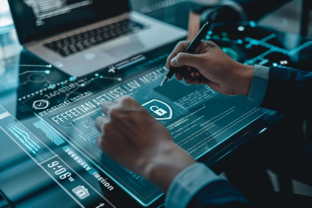 Un professionnel examine attentivement un contrat d’assurance cyber sur son bureau
