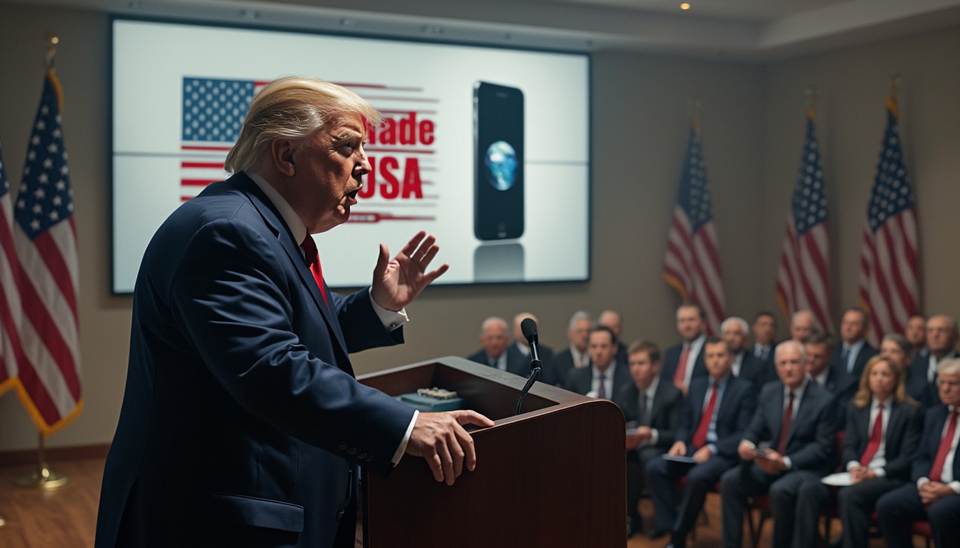 dans une déclaration frappante, trump avertit qu'apple pourrait faire face à des droits de douane de 25 % si la production des iphones n'est pas ramenée sur le sol américain. découvrez les implications potentielles de cette menace sur l'industrie technologique et l'économie.