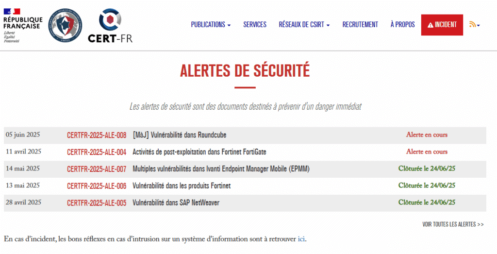 Meilleures newsletter cybersécurité - Cert -FR
