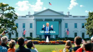 la maison blanche lance son premier compte tiktok tandis qu'une vidéo virale de donald trump déclare 'je suis votre voix'. découvrez les enjeux politiques et médiatiques derrière ces initiatives sur les réseaux sociaux.