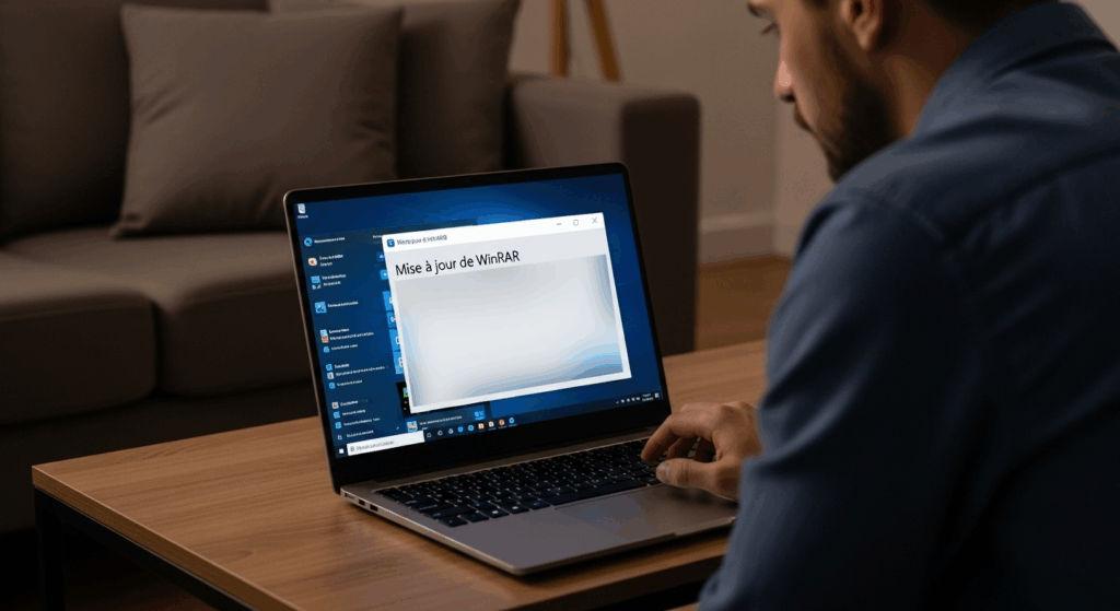 Mise à jour de WinRar. Un internaute entrain de mettre à jour son logiciel WinRar
