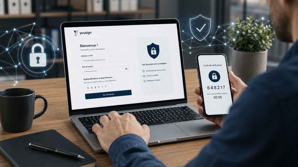 Sécurité renforcée par chiffrement et double authentification de Yousign connexion